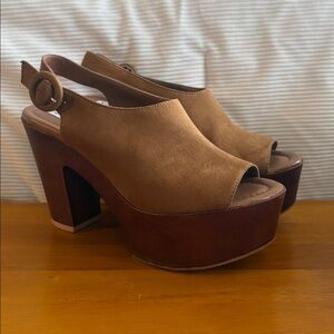 Steven By Steve Madden Brown Suede Platform Slingback Sandals